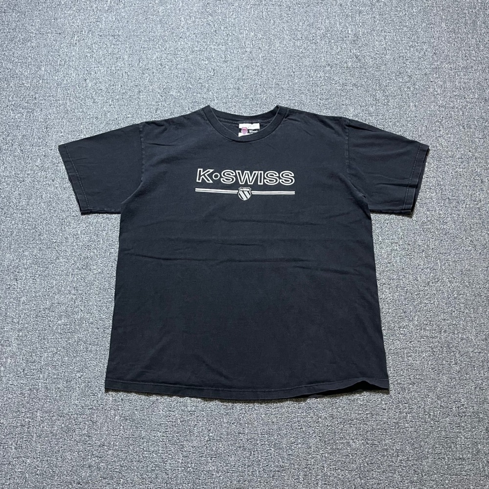Vintage K-Swiss T Shirt Large Black Graphic Logo Tee 90s Made in USA